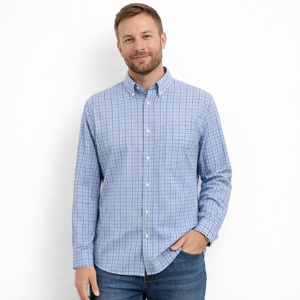 Banana Republic Slim Fit Tech Stretch Cotton Shirt Blue Check M Button Front